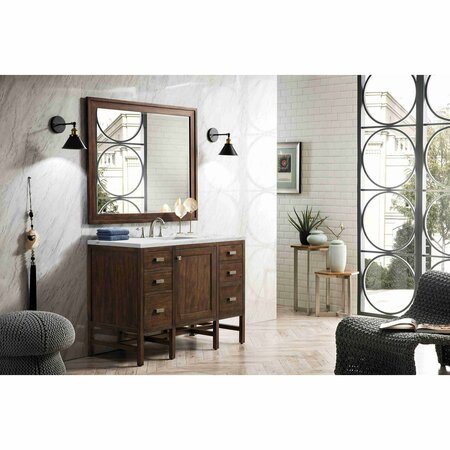 James Martin Vanities Addison 48in Single Vanity, Mid-Century Acacia w/ 3 CM Ethereal Noctis Quartz Top E444-V48-MCA-3ENC